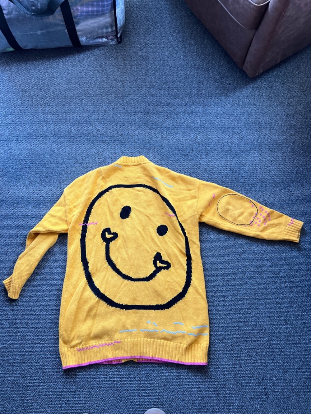 Yellow Button-Front Cardigan with Pink Contrast Trim - Picture 3 of 7